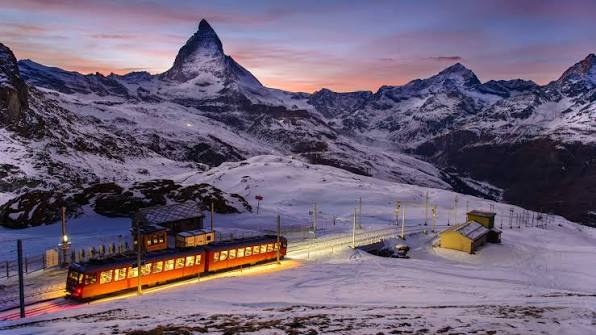 A mountain railway beneath the Matterhorn